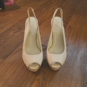 Aldo cream 6 inch stilleto peeptoe strapback heels